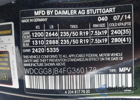 2015 Mercedes-Benz Glk 350 4Matic from USA, damaged, VIN WDCGG8JB4FG360178